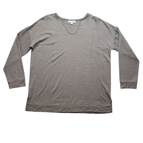 Pure Jill Tops - Pure Jill Tranquility Fleece Blouse Womens Large T Long Sleeve V Neck Top Tan